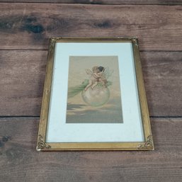 Framed Art Print Featuring Two Cherubs (angel Babies) Sitting On A Large, Translucent Sphere