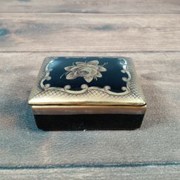 Black And Gold Floral Porcelain Trinket Box With Lid