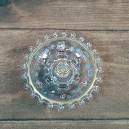 HEISEY GLASS LARIAT HURRICANE LAMP CANDLE BASE GOLD EDGING FLOWERS