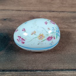 Limoges France (LEC) LeClair Multicolor Floral Trinket Egg Jewelry Box 4 1/4'