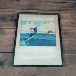 Framed Print Of Fisherman Catching A Blue Marlin
