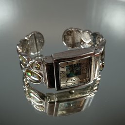 NY & Co Silvertone Rectangle Watch, Iridescent Stones, Metal Link Bracelet Band