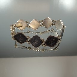 Silver Tone Siam Nielloware Flexible Link Bracelet