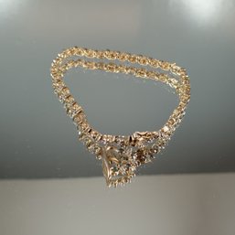 Sterling Silver Gold Washed Cubic Zirconia Tennis Bracelet W/ Heart Pendent