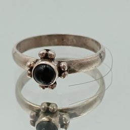 Sterling Silver Black Gemstone Solitaire Ring