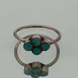 Vintage Sterling Silver Turquoise Petit Point Clover Ring