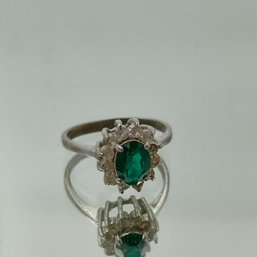 Vintage Silver-Tone Emerald Green Cluster Ring