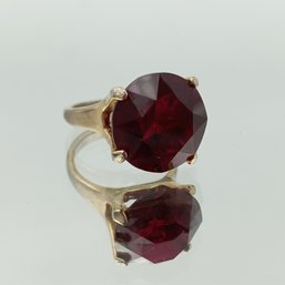Vintage Round-Cut Garnet Solitaire Gold Tone Ring