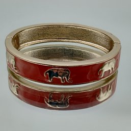 Fornash Gold-Tone Red Enamel Elephant Hinged Bangle Bracelet