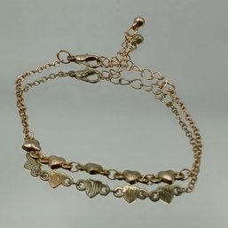 Gold-Tone Heart Link Bracelet With Extension Chain