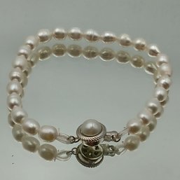 Oval Cultured Pearl Bracelet With Filigree Pearl Clasp