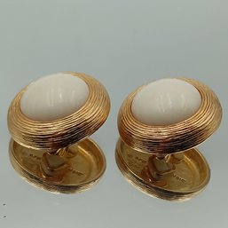 Vintage Liz Claiborne White Cabochon Clip-On Earrings