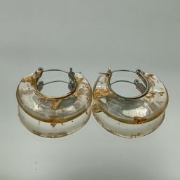 Clear Resin Gold-Leaf Hoop And AB Crystal Marquise Drop Earrings