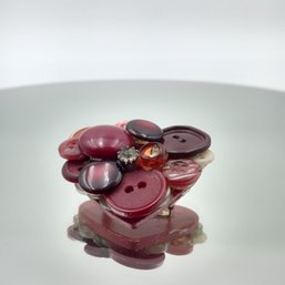 Vintage-Style Burgundy Heart Button Brooch