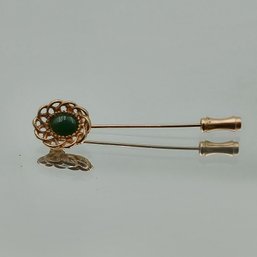 Vintage Faux Jade Gold-Tone Scarf Pin