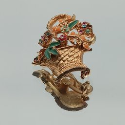Vintage Multi-Color Rhinestone Flower Basket Brooch