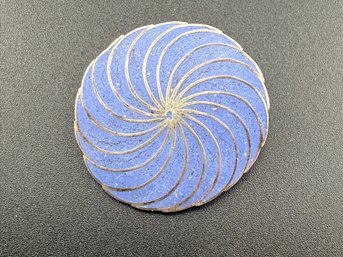 Vintage Blue Enamel Spiral Swirl Brooch Pin Sterling Silver Modernist Mid-Century
