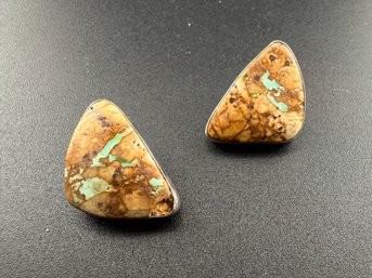 Vintage Southwestern Sterling Silver & Ribbon Turquoise Triangular Post Earrings