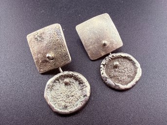 Vintage Brutalist Sterling Silver Geometric Drop Earrings - Signed 925