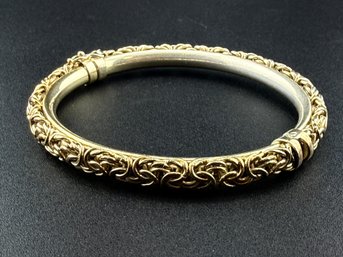 Vintage Italian 925 Sterling Silver Gold Vermeil Byzantine Bangle Bracelet