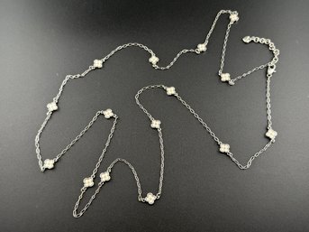 Brighton Silver-Tone Long Station Necklace With Cream Enamel Quatrefoil Motifs