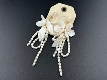 Anthropologie Mother Of Pearl Style Floral Statement Drop Earrings