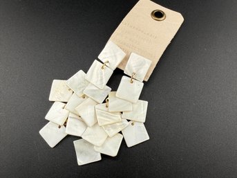Anthropologie Mother Of Pearl Shell Tiered Drop Earrings Gold Tone Geometric Square