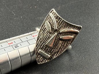 Vintage DACO Signed Brutalist Style African Tiki Mask Ring  Size 7