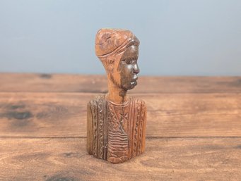 African Bust Wooden Hand Carved Sculpture 10'