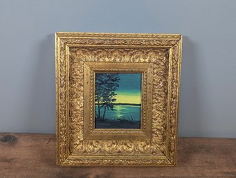 Gilded Wood Frame Oil On Canvas Lake Painting. 5 X4' Painting