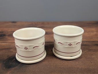 2 Longaberger WOVEN TRADITIONS RED Pint Crock 3.5'