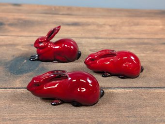 Set Of 3 ROYAL DOULTON Flambe Hare Rabbit Figures Crouching