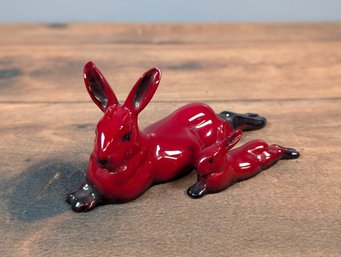 Pair Of Royal Doulton Flambe Rabbit Hare - Lying Down Outstretched Legs