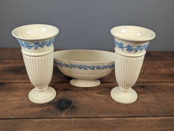 Wedgwood Of Etruria & Barlaston Embossed Queens Ware 6.75' Vases
