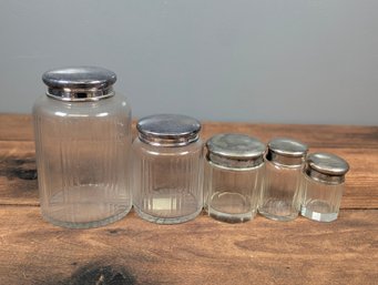 5 Glass Jars With Metal Lids