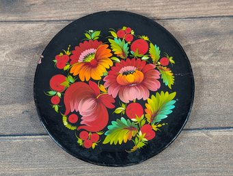 1990 ORIGINAL UKRAINIAN Wooden Floral Decorative Plate PETRYKIVKA Lacquered Wood Art