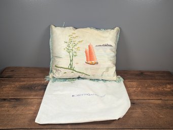 Silk Pillow With Asian Boat And Fringe