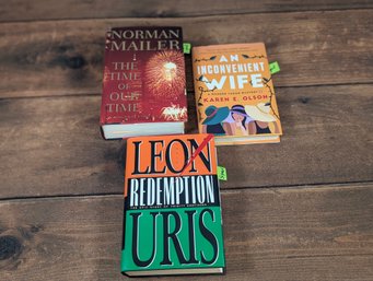 Lot Of 3 Signed Books - Norman Mailer, Karen Olson, Leon Uris
