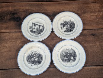 4 Antique French Early 1900s Decorative Talking Plate