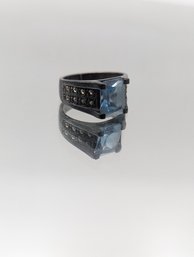 Vintage 925 Sterling Silver Emerald-Cut Blue Stone Ring - Size 6.5