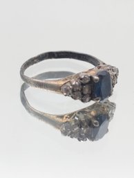 Vintage 925 Sterling Silver Blue Sapphire & CZ Cluster Ring