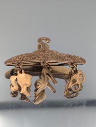 Vintage Gold Tone Barbie Hanger Brooch With Charms