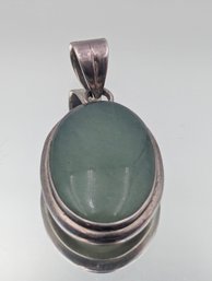 Vintage Sterling Silver 925 Oval Green Aventurine Jade Pendant