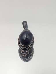 Vintage Sterling Silver Amethyst Cabochon Filigree Pendant