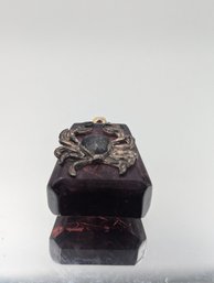 Vintage Cherry Amber Resin Sterling Silver Crab Pendant