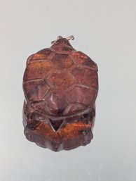 Vintage Hand-Carved Amber Turtle Pendant - 1'