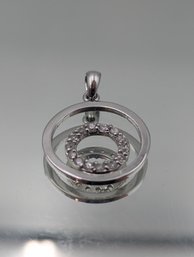 Sterling Silver Dual Hoop Pendant With Clear Stones - Round Floating Circle Halo Charm