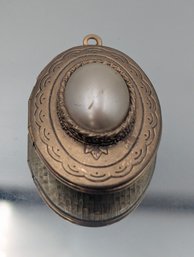 Vintage Brass Oval Locket With Faux Pearl Cabochon