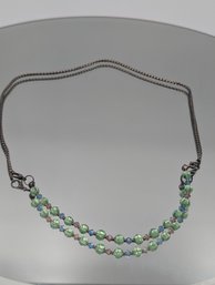 925 Sterling Silver  Beaded Necklace - Green & Blue Beads