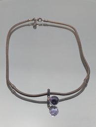 Pandora S925 ALE Sterling Silver Necklace With Purple Crystal Dangle Charm